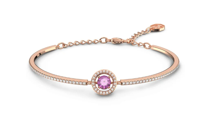 Swarovski Sparkling Dance bangleRound cut, Purple, Rose gold-tone plated