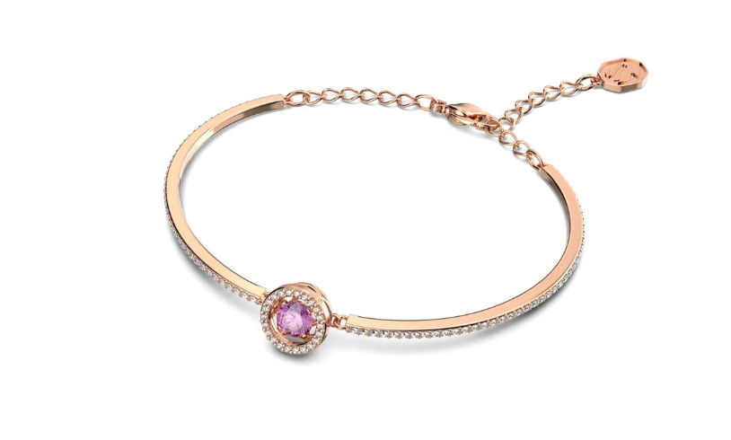 Swarovski Sparkling Dance bangleRound cut, Purple, Rose gold-tone plated