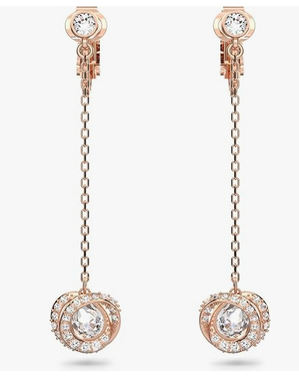 Generation clip earrings, Long, White, Rose-gold tone plated