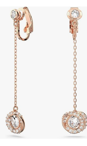 Generation clip earrings, Long, White, Rose-gold tone plated