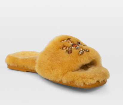 Tory BurchYellow Shearling Jewelled Sliders
