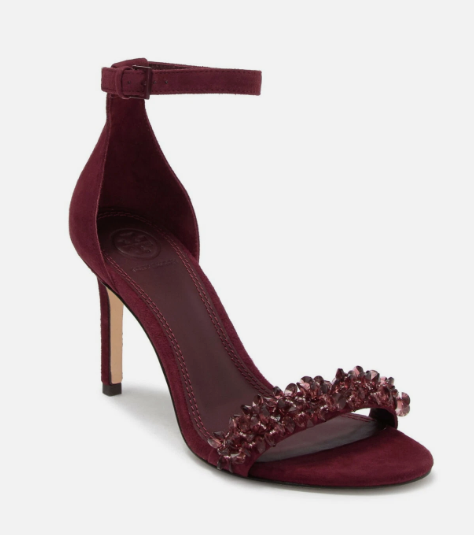 Tory BurchLogan Suede Ankle Strap Sandal BEAD WINE SUEDE