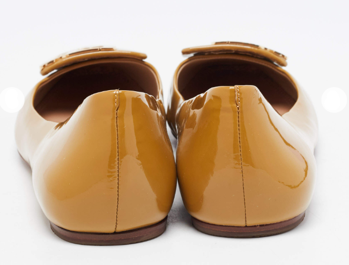Tory Burch Brown Patent Leather Square Logo Ballet Flats