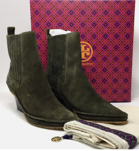 Tory Burch Lila Heeled Ankle Boot Nat Suede Color Olive