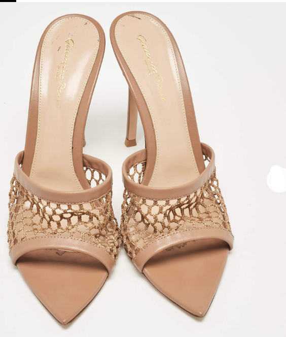 Gianvito Rossi Beige Leather and Mesh Alisia Slide Sandals
