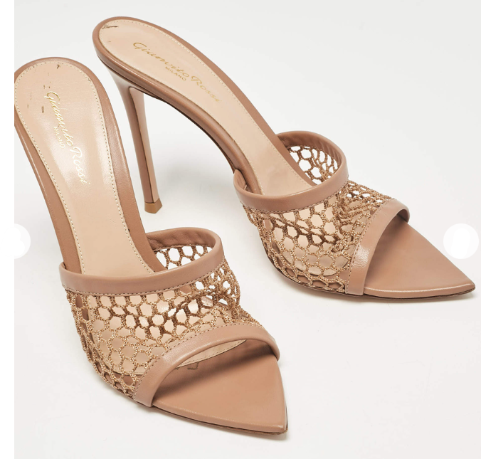 Gianvito Rossi Beige Leather and Mesh Alisia Slide Sandals