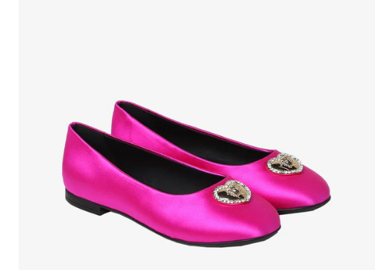 "Versace  Girls Crystal Heart Medusa Ballet Flats"