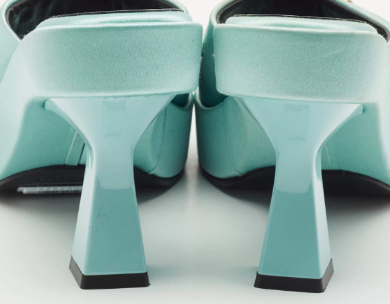 "Versace Versace Mint Green Satin Medusa Biggie Platform Mules"