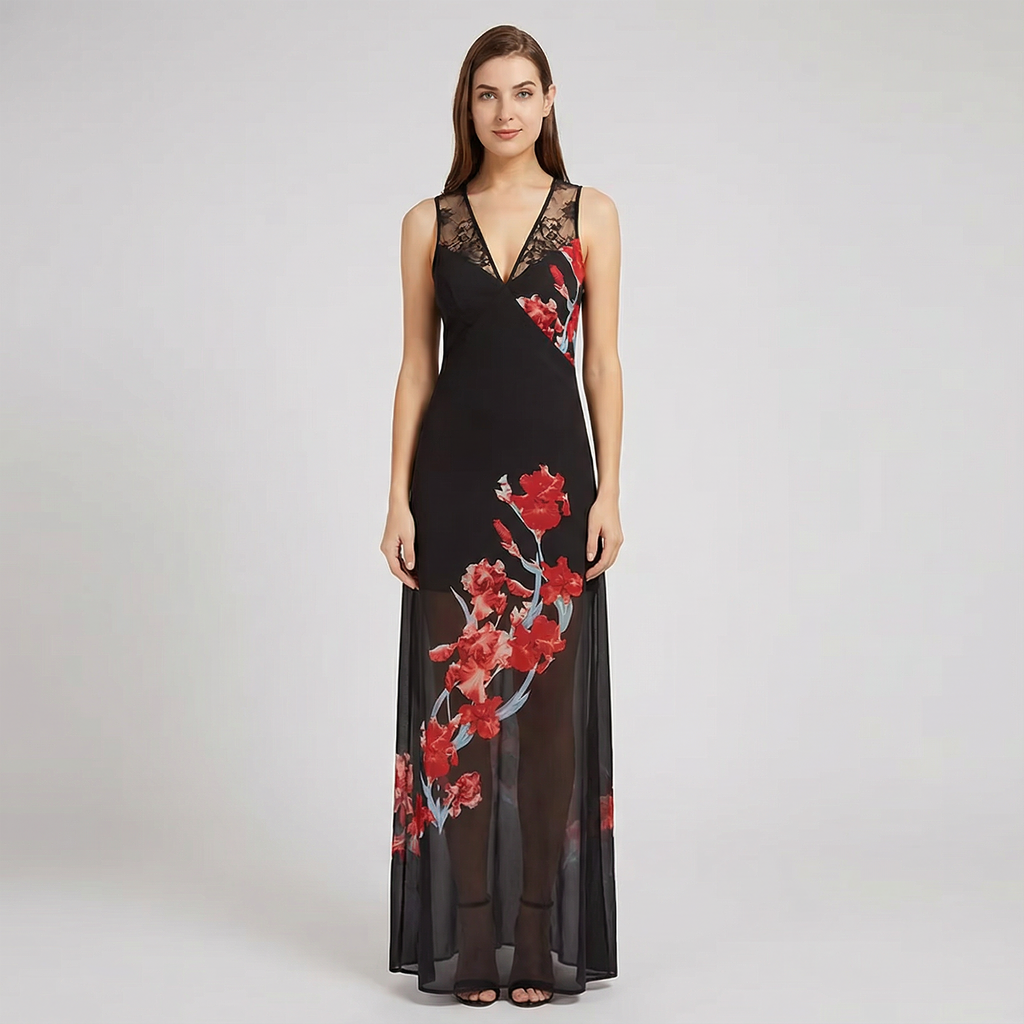 Women Dress Think Ladies Lace Splicing Fashion Floral Dresses
