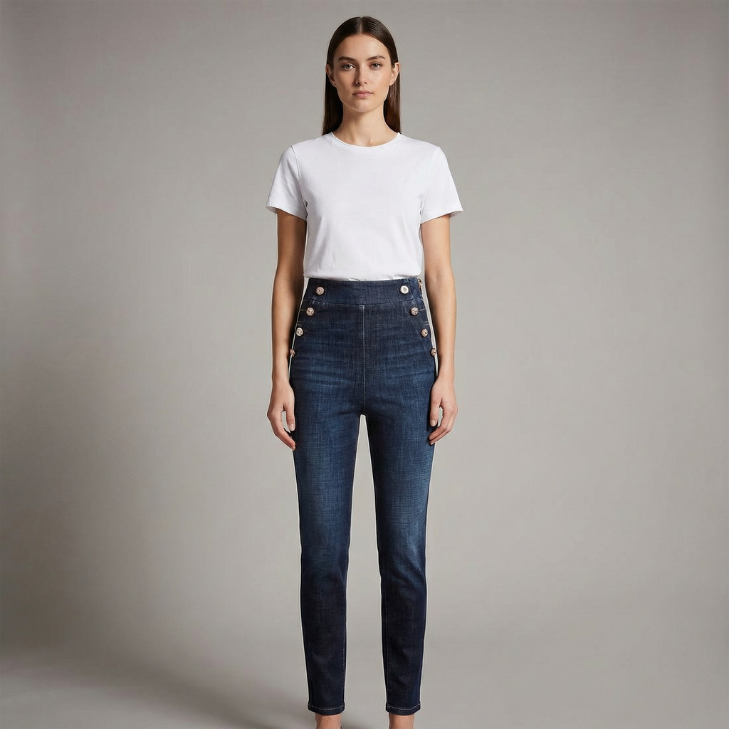 Exposed Buttons Denim Pant