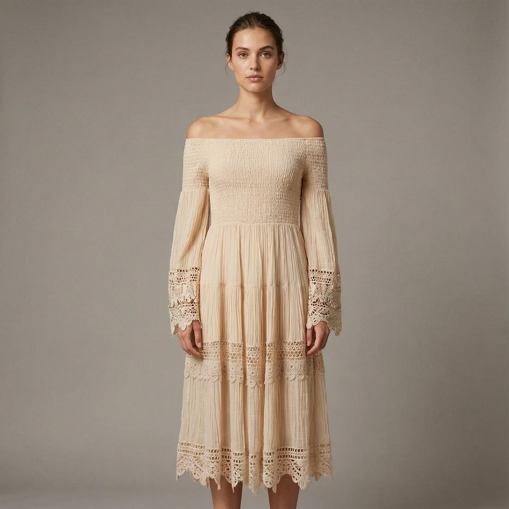 MacramÃ£Â© Off-Shoulder Dress