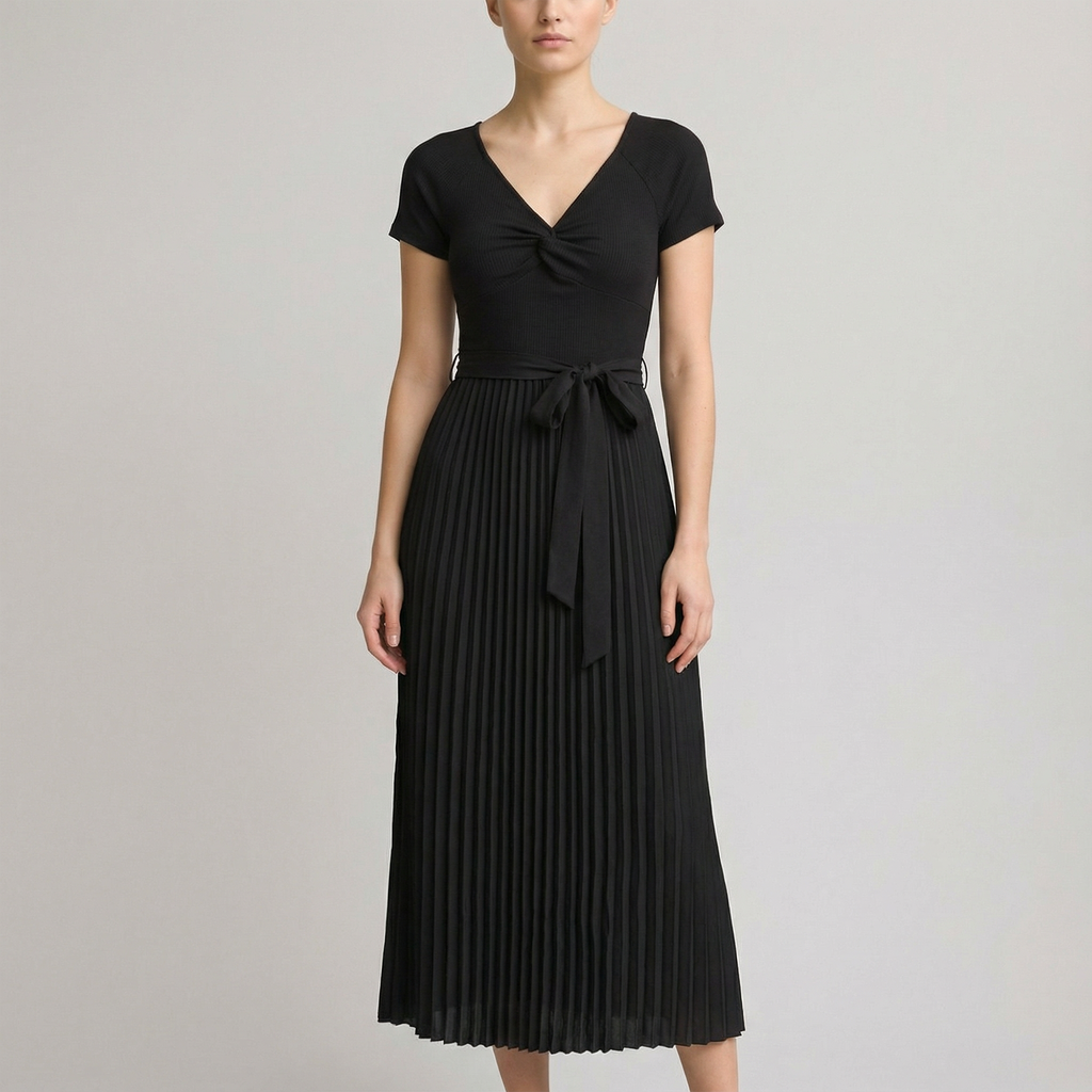 Faux Leather Pleated Dress