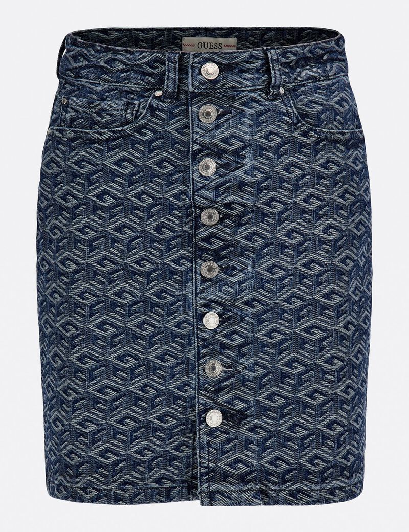 All Over Logo Denim Skirt